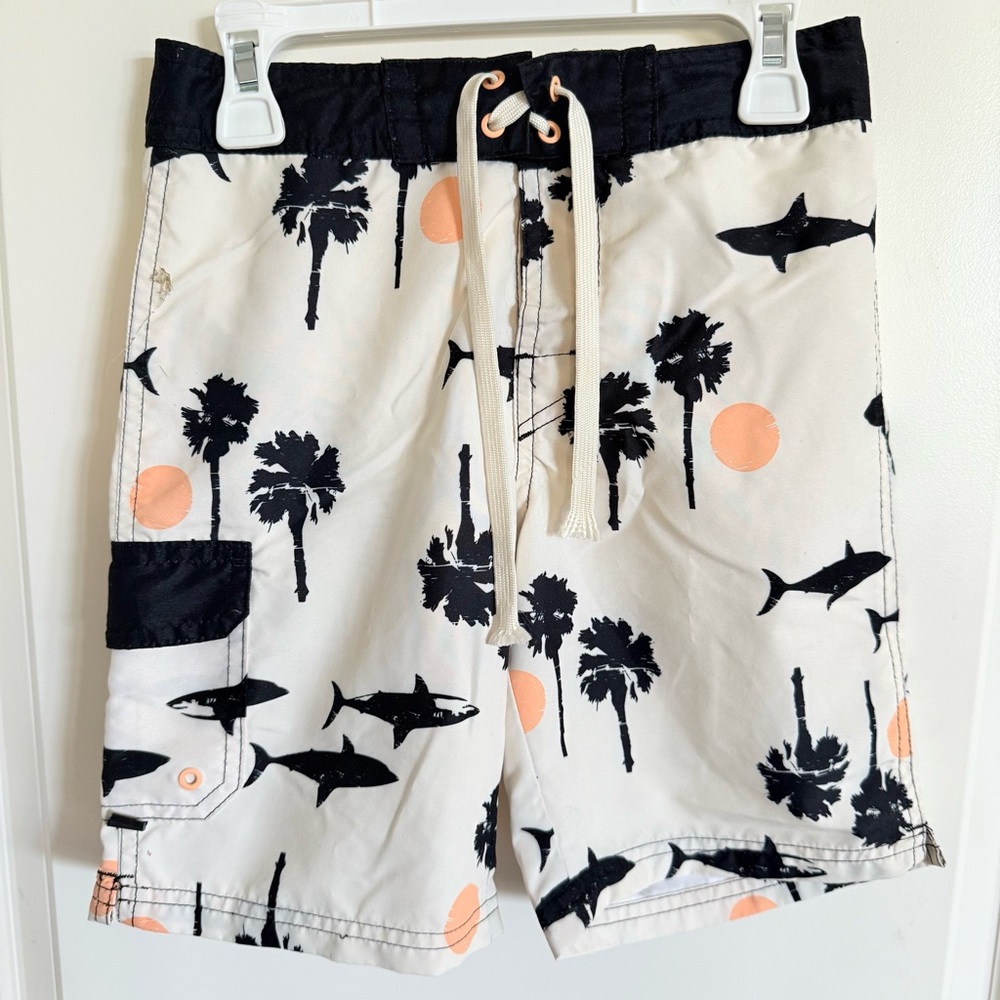 Shark and Palm Tree Print Swim Shorts